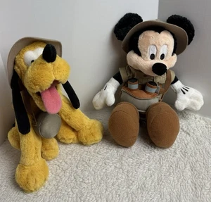Disney Parks Safari 11 Zoll Mickey Mouse & 9 Zoll Pluto Hut Kantine Plüsch Disneyland - Bild 1 von 13