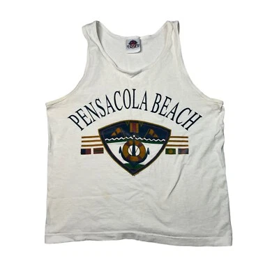 Vintage 90s Pensacola Beach FL Tank Top Single Stitch White Adult Medium - Image 1 of 4