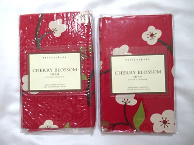 NEW Pottery Barn Red Cherry Blossom set of 2 EURO Size pillow Shams floral - Image 1 of 4