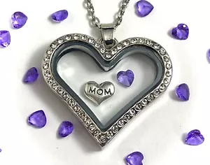 FEBRUARY Birthstone Crystal Glass Locket Necklace Mom Floating Charm Mother's - Picture 1 of 13