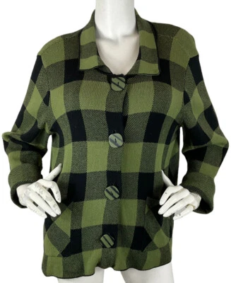 Habitat Knit Cardigan Sweater Jacket Oversized Buttons Green Black Check Sz L - Image 1 of 4