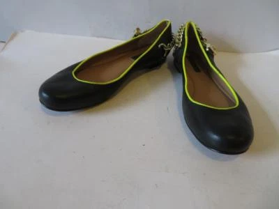 MUJER RACHEL ZOE ZAPATOS PLANOS DE CUERO NEGRO AMARILLO CON CADENAS DORADAS TALLA 7* Foto 1 de 4