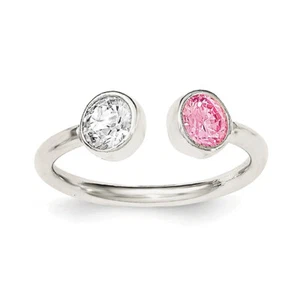 Sterling Silver Polished Pink and White CZ Adjustable Ring QR6517 - Picture 1 of 2