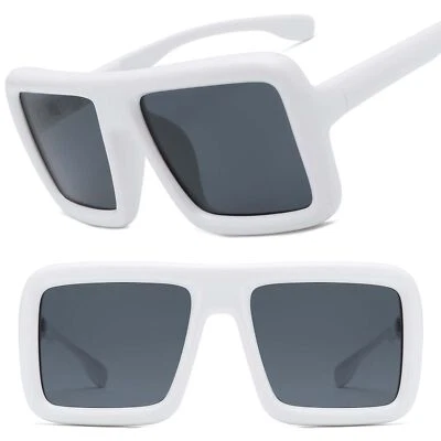 Bold Oversize Square Flat Top Dapper Clubbing Hip Hop White Sunglasses - Image 1 of 3