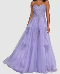 Say Yes To Prom Women's Purple Lace Embellished Evening Dress Junior's Size 3/4 - Picture 1 of 2