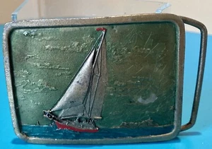 Fibbia cintura nautica vintage 1978 Earth Sea San Francisco barca a vela - Foto 1 di 2