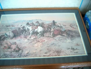 C.M. RUSSELL "A DESPERATE STAND" 42" X 29" - Picture 1 of 8