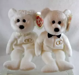 Ty Beanie Baby Mr. & Mrs.White Wedding Bears 2001 - Picture 1 of 4