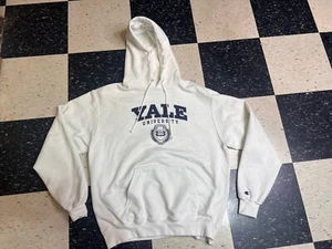 Vintage Champion Hoodie Mens L White Yale University Fleece Logo Spellout - Picture 1 of 10