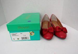J. Renee Cameo Patent Leather Pumps Size 9 M Red Grosgrain Bow Closed Toe - Picture 1 of 6