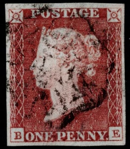 1841 1d Red Black Pl 1b BE 4m Plate Wear Light Maltese Cross VFU Cat. £375.00 - Picture 1 of 1