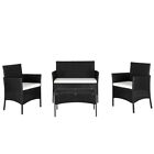 Znts 2Pcs Arm Chairs 1Pc Love Seat & Tempered Glass Coffee Table Rattan Sofa Set