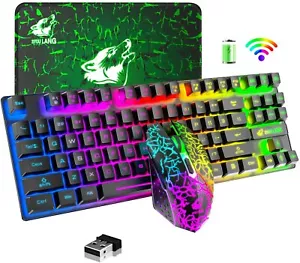 Teclado y ratón inalámbrico para juegos arco iris LED 87 teclas para PC MAC computadora portátil PS4 Xbox - Imagen 1 de 25