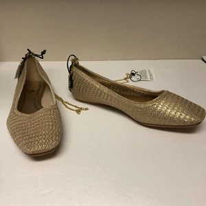 Zara Women Metallic Tan Gold Crochet Flats Size 8.5 EUR 39 New - Picture 1 of 12