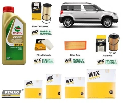 Kit Filtri Tagliando Skoda Yeti 1.6 2.0 TDi + 5 Litri Olio Castrol 5W30