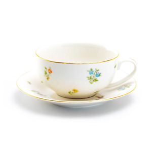 Grace Teaware Spring Flowers with Gold Trim Fine Porcelain Tea Cup and Saucer