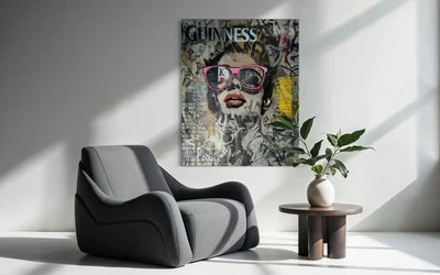 Street Art Canvas Graffiti Painting Glamorous Woman Pop Art Urban 56cm x 46cm - Image 1 of 4