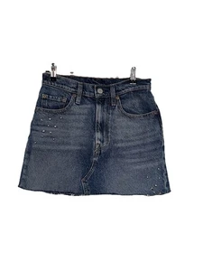 LEVI'S Denim Mini Skirt SIZE 24 Studs Embellishments Frayed Stars Levi SMALL - Picture 1 of 7