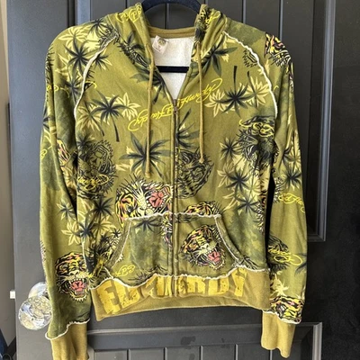 Sudadera con Capucha Vintage Estampado Tigre Verde Ed Hardy Por Christian Audigier Talla M Y2K Foto 1 de 4