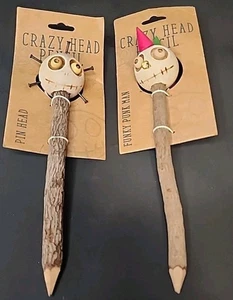 Set Of 2 New Crazy Head Pencils " Pin Head " & "Funky Punk Man " Rare Gothic... - Picture 1 of 10
