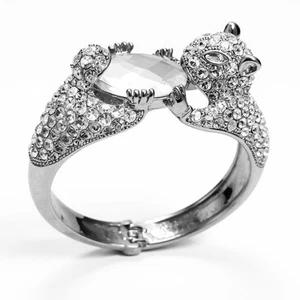 "Brazalete brazalete de cristal Gecko tono plata bisagras joyería llamativa 7""" - Imagen 1 de 12