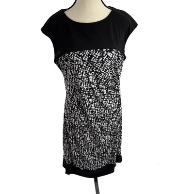 American Living Dress 16 Black White Print Cap Sleeve Stretch Knee Length - Image 1 of 4
