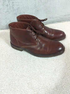 Johnston & Murphy Boots 9.5 M Brown Leather Lace Up Chukka Crepe Sole Sheepskin - Picture 1 of 11