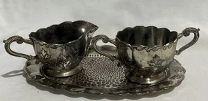 Vintage Silver Tone Sugar And Creamer Set Made In Occupied Japan - Picture 1 of 24