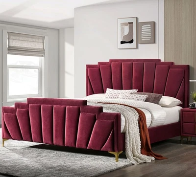 Glam Clásico Franela Roja Completamente Tapizado California King Size Cama Shell Tu Foto 1 de 4