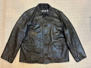 Abrigo Coche Cuero SCHOTT Años 90 Chaqueta Vintage Negro Talla 44 Cuerpo Ancho, Largo Corto - Imagen 1 de 12