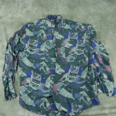 EUC Impact Abstract Multicolor Casual Shirt Long Sleeve SILK Vintage Size L S1E1 - Image 1 of 4