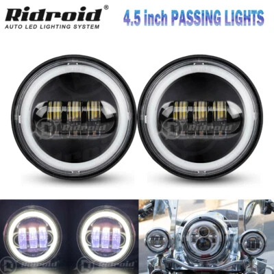Pair 4.5" inch LED Spot Passing Lamp Halo Fog Lights For Harley Motorcycle 4 1/2 - Image 1 of 4