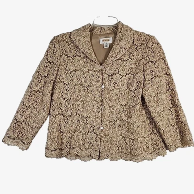 Blazer Talbots Dorado Encaje Crochet Mujer 8 Pequeña Chaqueta Dobladillo Festoneado Completamente Forrado Foto 1 de 4