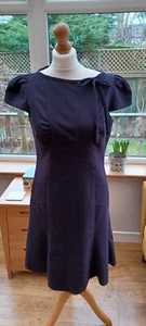 Warehouse dunkelblau Wollmischung Kleid 14 Empire Schleife ausgestellt Smart Chic klassisch - Bild 1 von 10