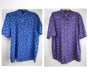 2 Men’s 2XLT Izod & Saddlebred Short Sleeve Button Shirts Crabs Crawdads Blue - Picture 1 of 10