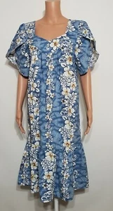 Winnie Fashion Lounge MuuMuu Dress Flared Botton Floral Size L Made In Hawaii - Picture 1 of 12