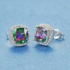 Elegant  Silver Stud Earrings Women Mystic Topaz Wedding Engagement Jewelry
