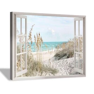 Coastal Beach Picture Wall Art Beach Theme Window Canvas Art Prints Seascape ... - Picture 1 of 7