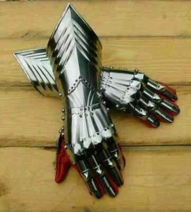 Medieval Gauntlets Late Gothic Knight Finger Steel Gloves SCA LARP Armor Gift - Picture 1 of 6