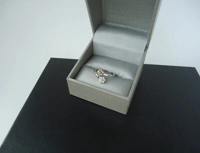 Affinity 14k Solid White Gold Champagne & White Diamond Flowers Bypass Ring - Image 1 of 4