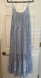 Old Navy Blue striped maxi Sundress dress size Medium Cami Peasant Tier - Picture 1 of 10