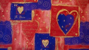 Tela de algodón 6 yardas BTYard Brother Sister Design San Valentín dorado azul y rojo 45" - Imagen 1 de 5