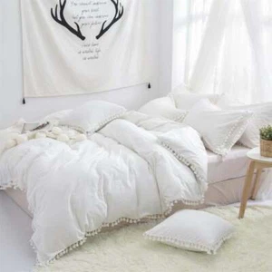5 PC Set White Cotton Fringed Duvet Cover Washed UO Bedding set Quilt Comforter - Picture 1 of 5