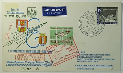 1964 Germany 131 Zucker Perpignan Rocket Launch & Philatelic Expo Airmail Cover - Image 1 of 2
