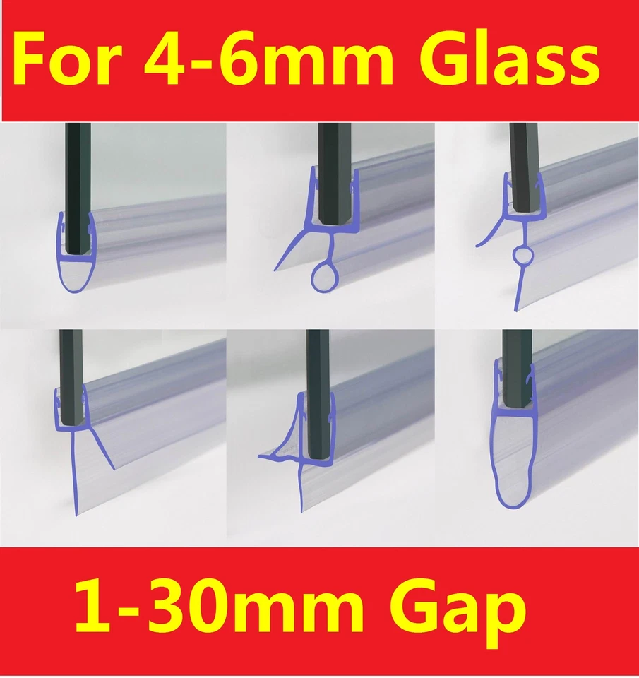Shower Screen Seal Strip For 4-6mm Curved / Flat Glass Bath Door Up to 30mm Gap