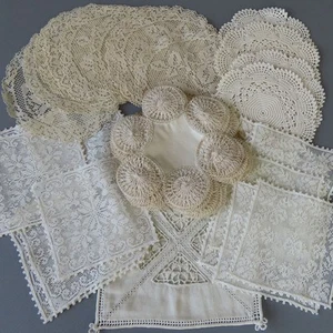 Lot 42 Asst Antique Handmade LACE Doilies 4"-5" FILET Crochet TENERIFE Lace + - Picture 1 of 11