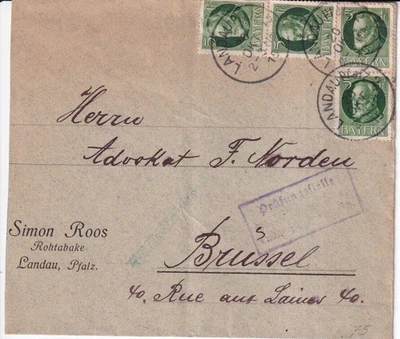 SA29a Germany, Bayern Bavaria Landau Pfalz Simon Roos 1915 to Brussels, cover - Image 1 of 2