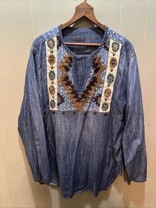 Blusa túnica manga larga Double D Ranch talla MED cuello en V bordada suroeste boho - Imagen 1 de 7