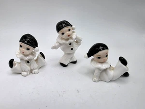 Vtg. Enesco Porcelain Pierrot Clown Figurines. Set Of 3, 2" - Picture 1 of 5