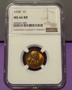 1938 Lincoln Cent NCG MS 66 RB - Picture 1 of 4